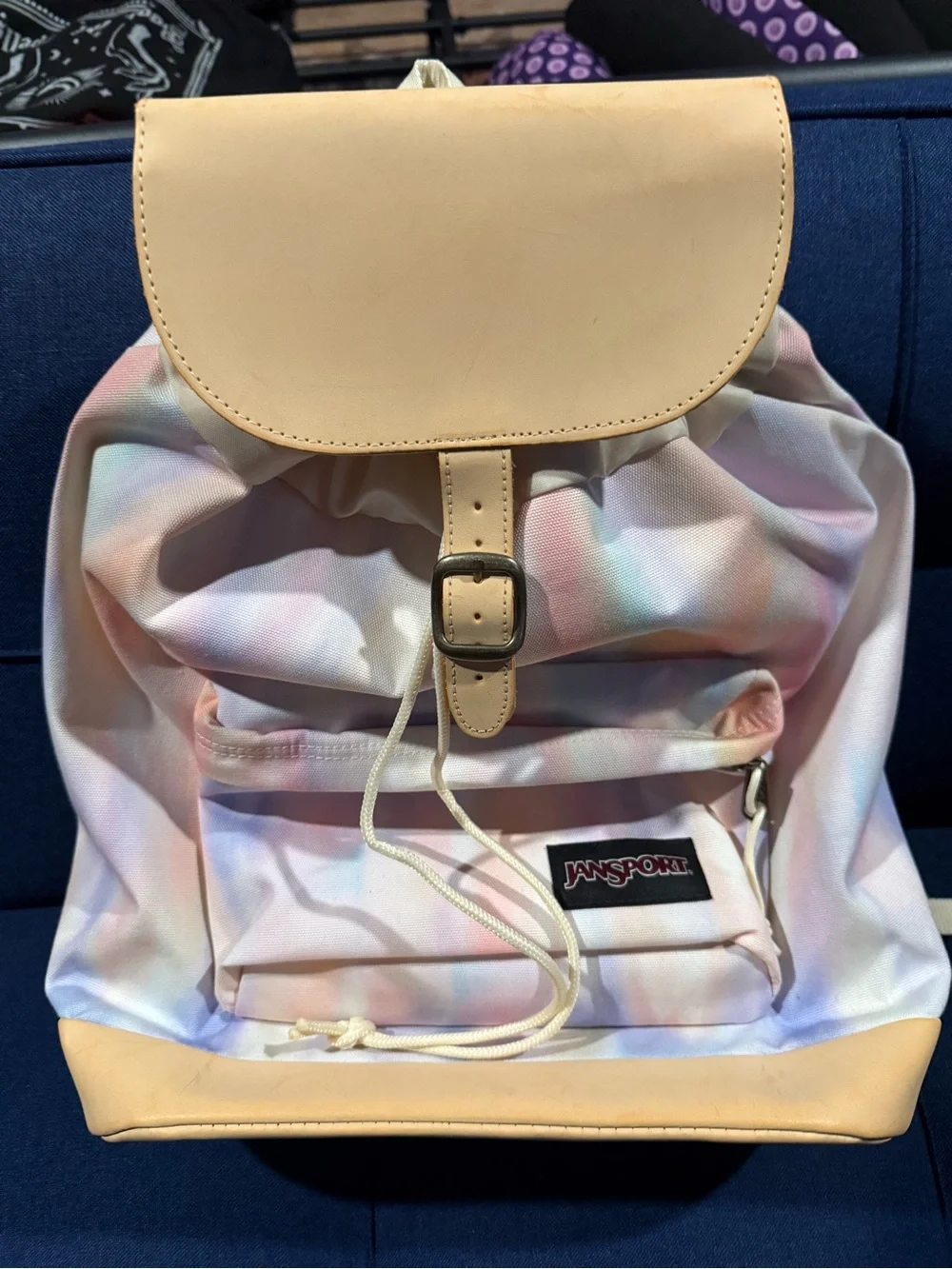 Jansport Pastel Rainbow Tie-Dye Backpack with Cream Trim